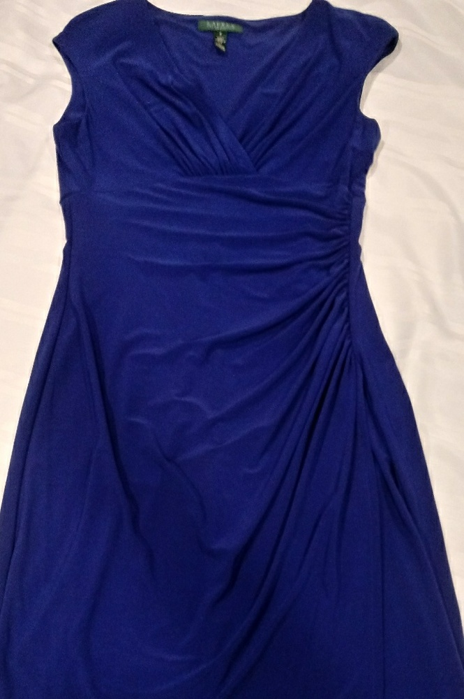 RALPH LAUREN Royal Blue Ruched Stretchy Dress Surp